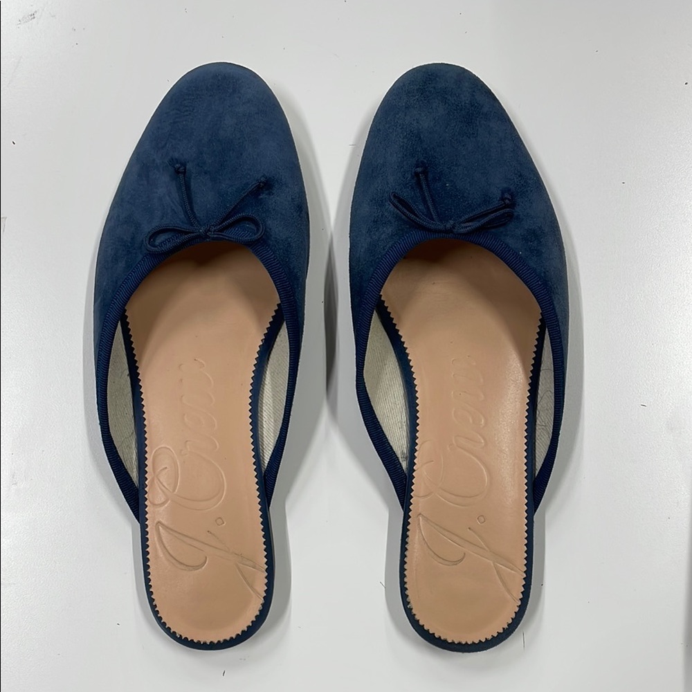 J. Crew Blue Suede Zoe Mule Ballet Flat Slides